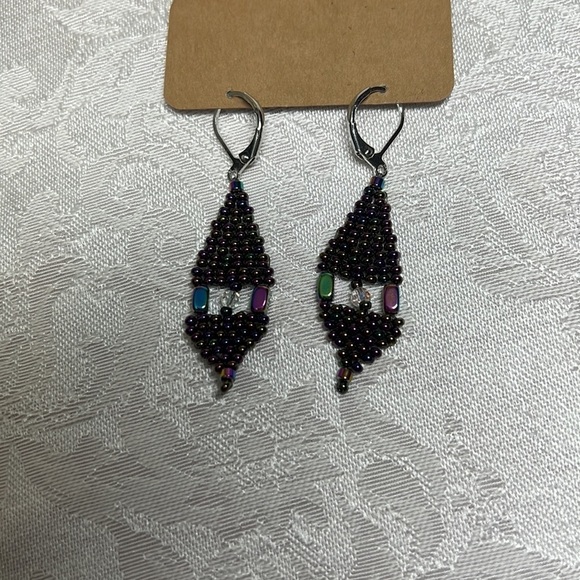 NEW - Handmade Brick Stich Boho Beaded Earrings - Picture 4 of 4